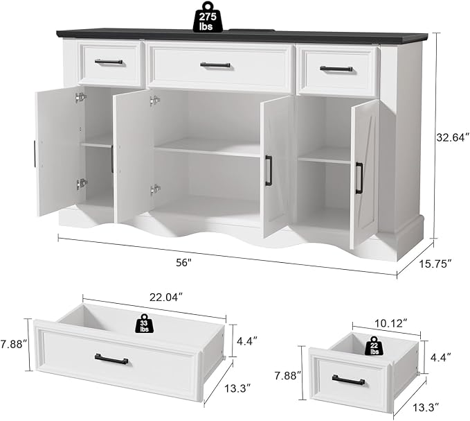 56" Modern Farmhouse Sideboard Buffet Cabinet - Image 2