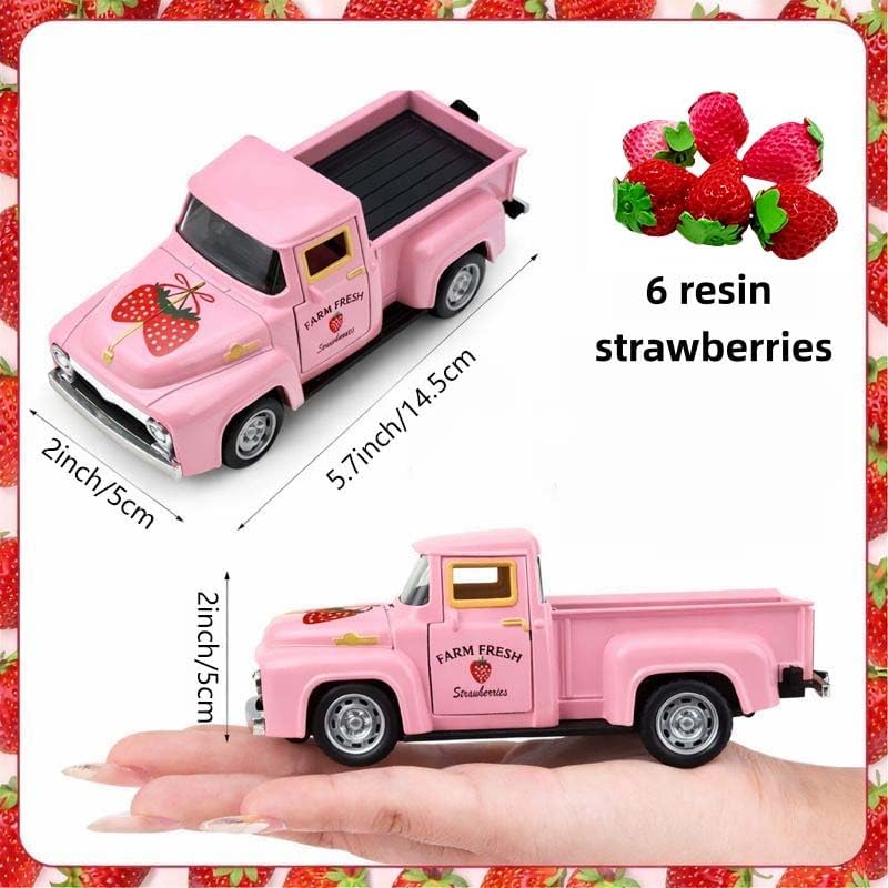 5.7In Pink Strawberry Vintage Truck with 6 Resin Strawberries - Image 3