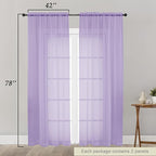 Lavender Sheer Curtain for Bedroom Living Room 78 Inches Long 2 Panels Set - Image 2