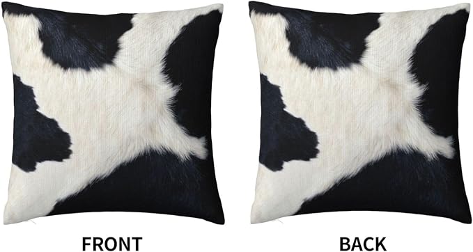 Western Cow Print Black and White Pillow Covers 20x20 Set of 2, Cowfur Print - Image 2