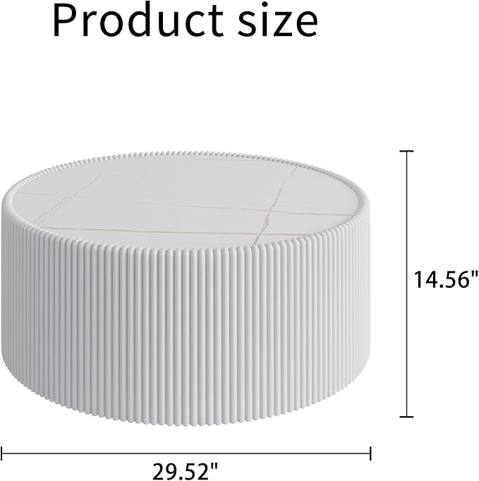 White Marble Round Coffee Table, 29.52" Fluted Coffee Table - Image 2