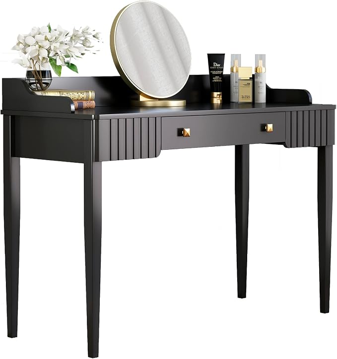 Space-Saving Black Wood Makeup Vanity Desk – Modern Computer Table - Image 3