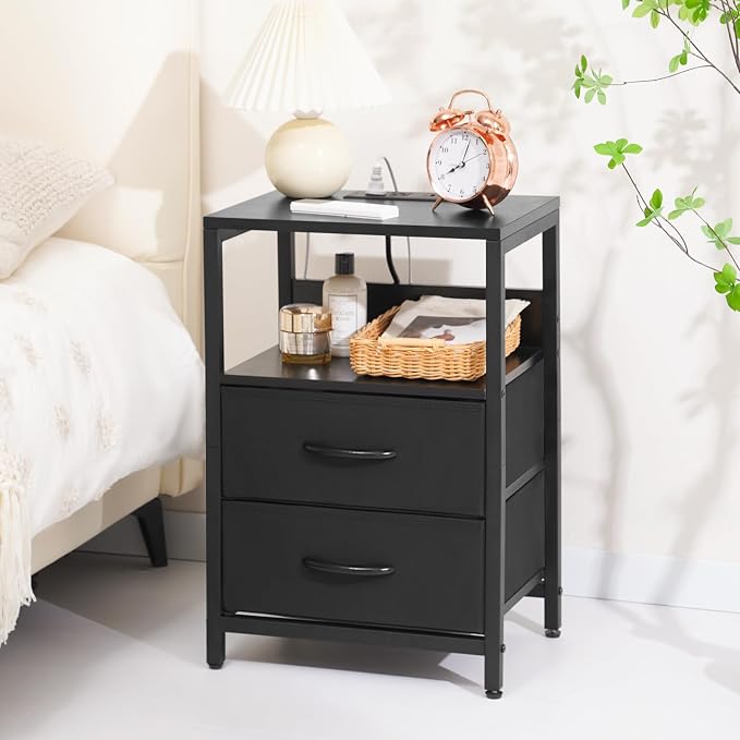 Yoobure Nightstand with Charging Station, Small Night Stand with Fabric Drawers - Image 7