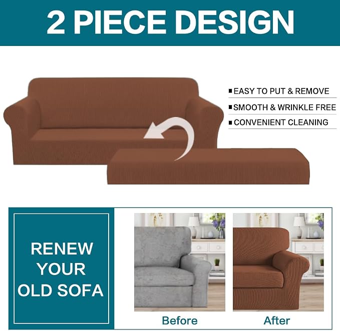 Turquoize Stretch Sofa Slipcover 2 Pieces Sofa Cover Couch Cover - Image 4