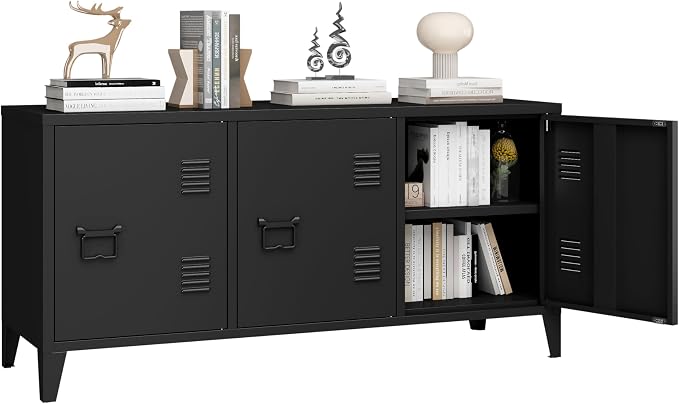 MIOCASA Metal Storage Cabinet, 3 Door TV Stand, Metal TV Cabinet by MIOCASA