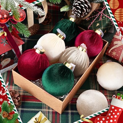 51 Pcs Christmas Velvet Ornaments 15 Pcs Christmas Tree Decor Balls 3.14" 36 Pcs Velvet Vintage Ribbon Bows 5/8" Wide 6 * 8" for Xmas Tree Hanging Decorations Home Indoor Decor (Four Colors) - Image 4