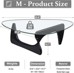 Mid-Century Modern Coffee Table, Tempered Glass Top & Natural Wood Base - Image 2