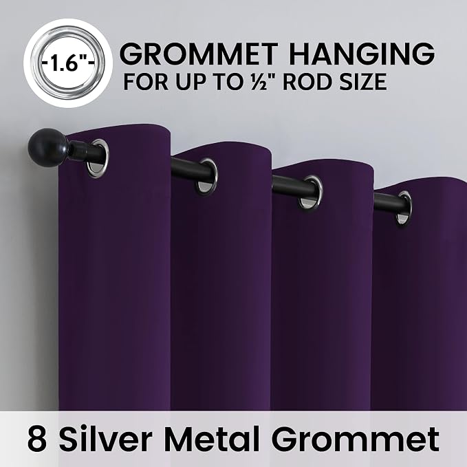 SimpleHome Purple 100% Blackout Curtains Room Darkening Living Room 63 Inch | - Image 6
