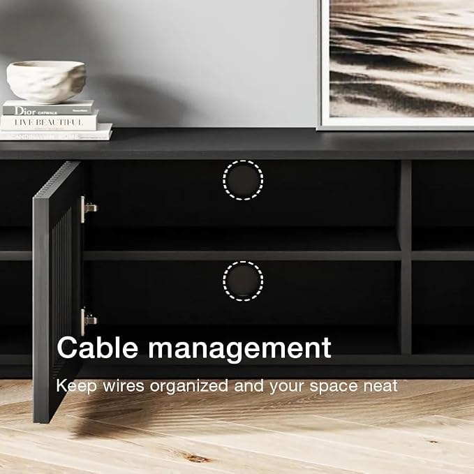 POVISON Mid Century Modern Wood Slatted TV Stand - Image 8