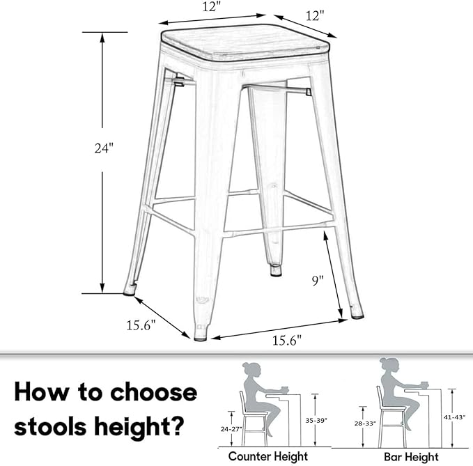 HAOBO Home 24" Backless Metal Counter Stool Height Bar Stools - Image 2