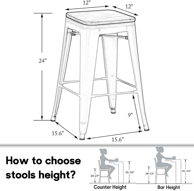 HAOBO Home 24" Backless Metal Counter Stool Height Bar Stools, Barstools - Image 2