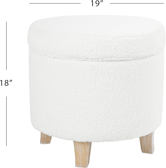 HomePop Round Transitional Faux Sheepskin Fabric Storage Ottoman|Homepop Home - Image 3