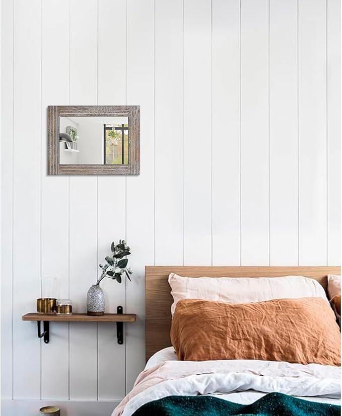 Rustic Wood Framed Wall Mirror Farmhouse Rectanglular Vintage Antique Decor - Image 5