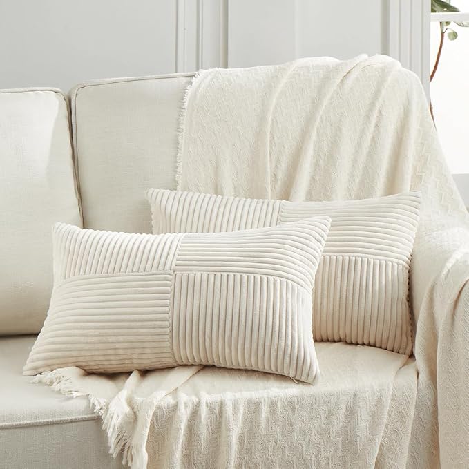 Fancy Homi 2 Packs Cream Long Lumbar Decorative Throw Pillow Covers 16x24 Inch by Fancy+Homi