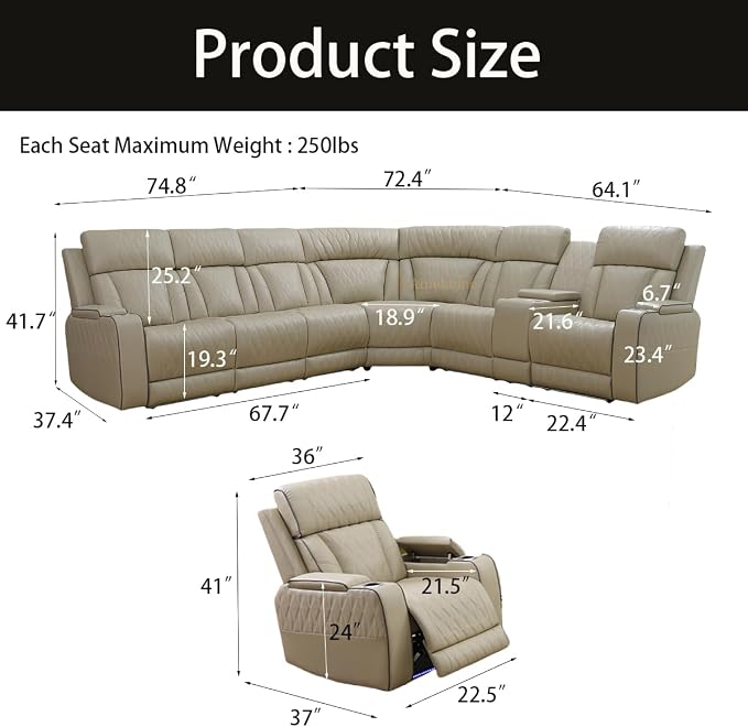 A Ainehome Furniture Reclining Sectional Sofa Set, Breathing Leather Furniture - Image 2