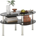 Tangkula Glass Coffee Table, 2-Tier Modern Oval Smooth Glass Tea Table End Table by TANGKULA