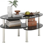 Tangkula Glass Coffee Table, 2-Tier Modern Oval Smooth Glass Tea Table End Table by TANGKULA