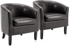 BELLEZE Accent Barrel Chair Set of 2, Linen Round Chair Club Tub Sofa Corner by BELLEZE