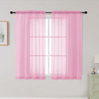 Pink Sheer Curtains for Bedroom Living Room 45 Inch Length 2 Panels, Soft Airy by WelvetBLK