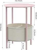 DGSANDGO Round End Table with Fabric Basket, Bedside Table with Storage - Image 3