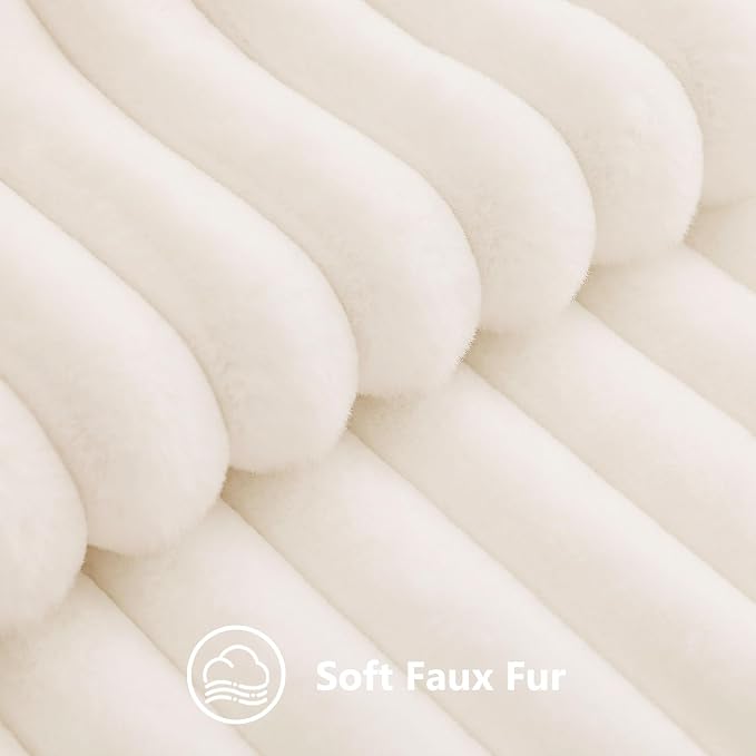 decorUhome Fall Faux Fur Throw Pillow Covers 26x26 Set of 2 Cream White | - Image 3
