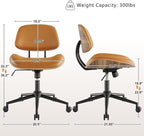 Armless Office Chair with Wheels, PU Leather Adjustable Height Desk Chair - Image 2