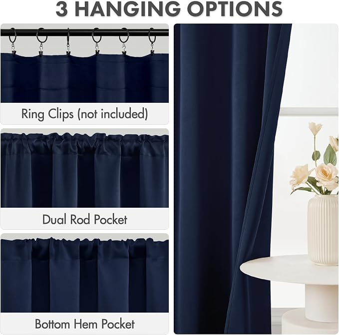 MIULEE 4 Panel Set Short Bedroom Blackout Curtains 54 Inch Long Navy Blue | - Image 2