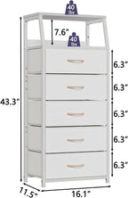 Furnulem White Dresser with 5 Drawers, Vertical Storage Tower Fabric Dresser - Image 3