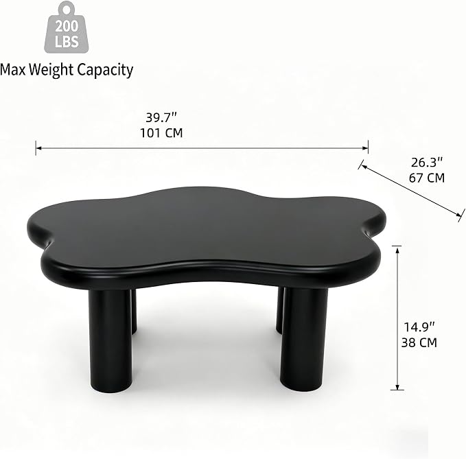 40" Cloud Coffee Table with 4 Round Table Legs, Modern Irregular Center Table - Image 2