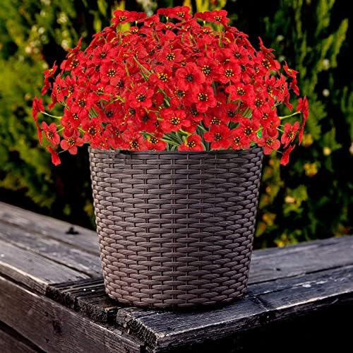 Outdoor Artificial Fake Flowers,24 Bundles UV Resistant Faux Outdoor Plastic Flower Plants for Outside Indoor Decorations(Red) - Image 4