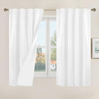 100% Blackout White Linen Curtains 48 Inches Long by LAMIT