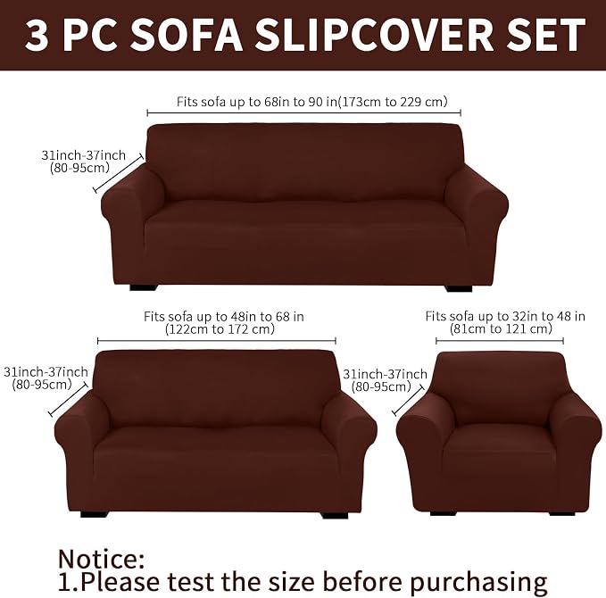 Peryiter 3 Pcs Couch and Loveseat Covers Set Sofa Cover - Image 2