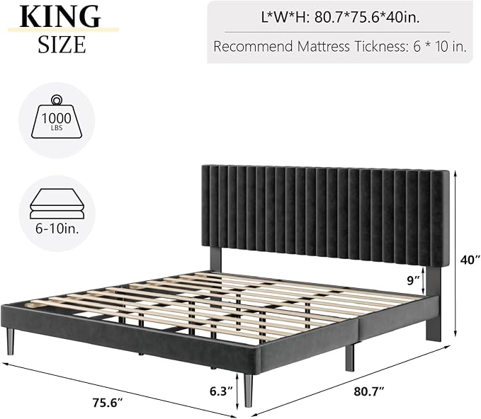HAOARA King Size Bed Frame, King Size Platform Bed Frame and Velvet Upholstered - Image 2