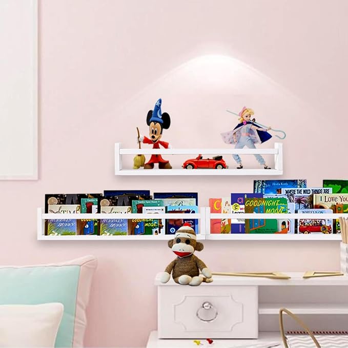 AZSKY Nursery Bookshelves White, 24 Inch Floating Bookshelves - Image 7