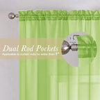 Lime Sheer Curtains for Living Room 54 Inch Length 2 Pcs, Solid Color Voile Rod - Image 5