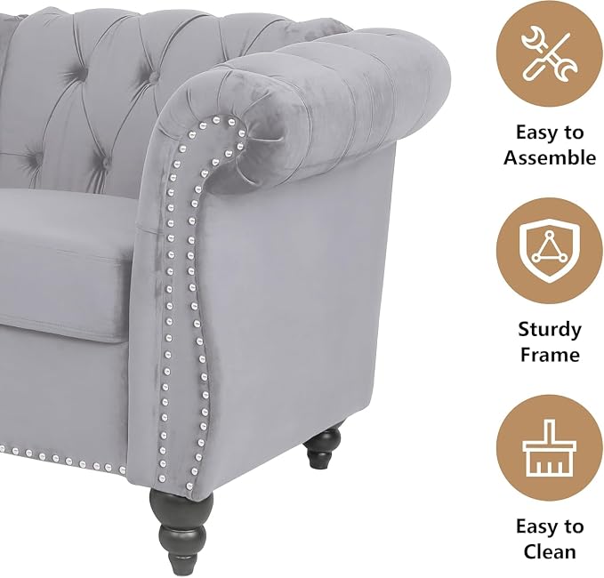 Mid-Century 3 Seater Sofa, Velvet Couch - Image 4