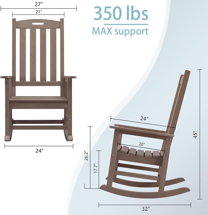 Psilvam Oversized Outdoor Rocking Chair, HDPE Porch Rocker Chairs - Image 3