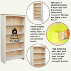 Solid Wood Bookcase 60" High Unfinished Parawood Shelves, Adjustable Storage - Image 4