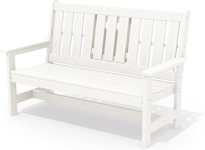 SERWALL Outdoor Bench with Cup Holder, Oversized 58" HDPE Porch Bench Suitable by SERWALL