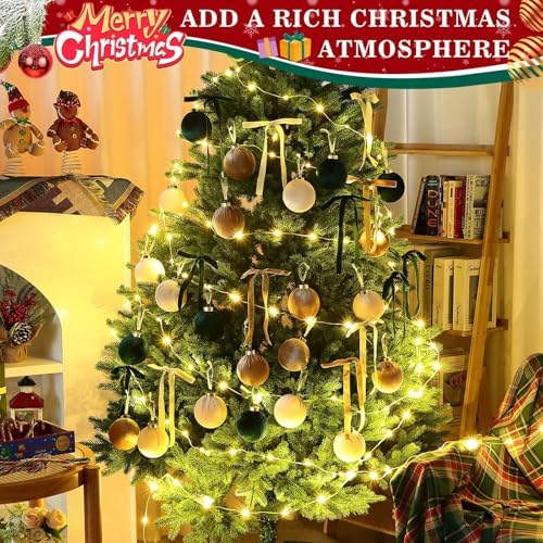 51 Pcs Christmas Velvet Ornaments 15 Pcs Christmas Tree Decor Balls 3.14" 36 Pcs Velvet Vintage Ribbon Bows 5/8" Wide 6 * 8" for Xmas Tree Hanging Decorations Home Indoor Decor (Three Colors) - Image 5