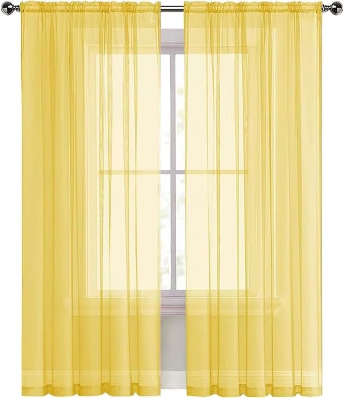 SpaceDresser Basic Rod Pocket Sheer Voile Window Curtain Panels Yellow 1 Pair 2 - Image 2