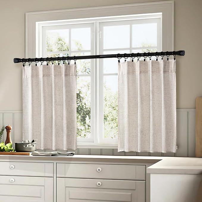 MIULEE Kitchen Curtain 36 Inch Long 2 Panels Natural Linen White Farmhouse | - Image 3
