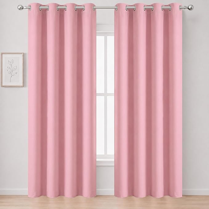 Pink Thermal Blackout Curtains/52 x 108 Inch/Set of 2 Panels Room Darkening by Lemomo