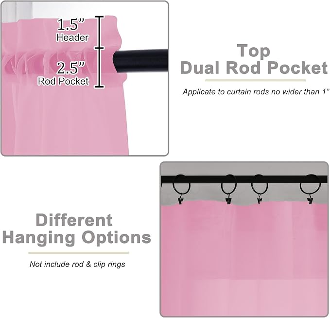 Pink Sheer Curtains for Bedroom Living Room 96 Inches Long 2 Panels, Modern - Image 4