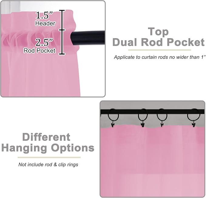 Sheer Pink Curtains for Bedroom Living Room 63 Inch Length 2 Panels, Airy Soft - Image 4