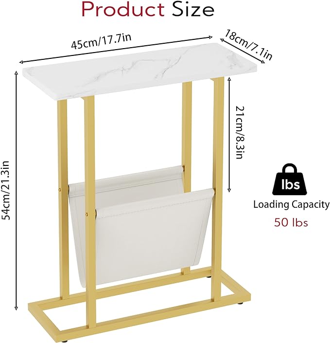 Yusong Small Narrow Side Table for Small Spaces, 17.7" W Slim End Table - Image 3
