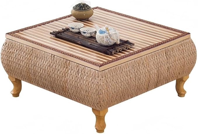 Japanese-Style Rattan Floor Table by Unknown