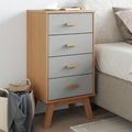 Grey and Brown Solid Pine Wood Bedside Cabinet by Unknown