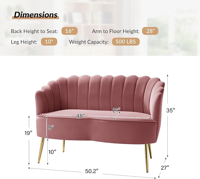 HULALA HOME Modern Velvet Loveseat Sofa - Image 2