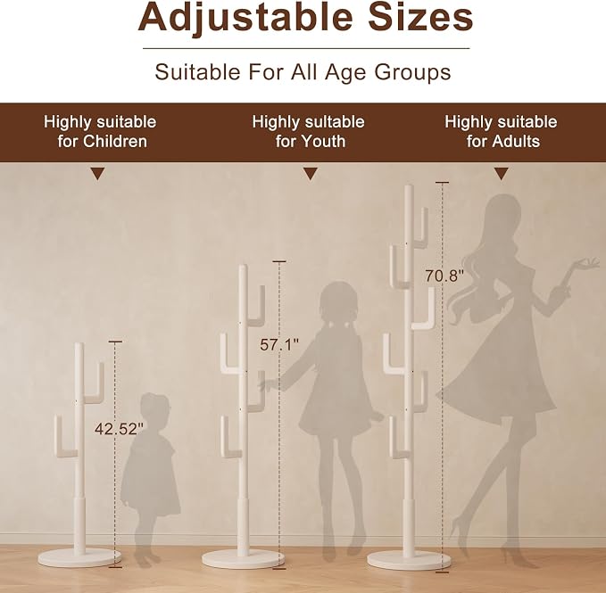 Muwuele Solid Wood Cactus Coat Rack, Freestanding Coat Rack - Image 3